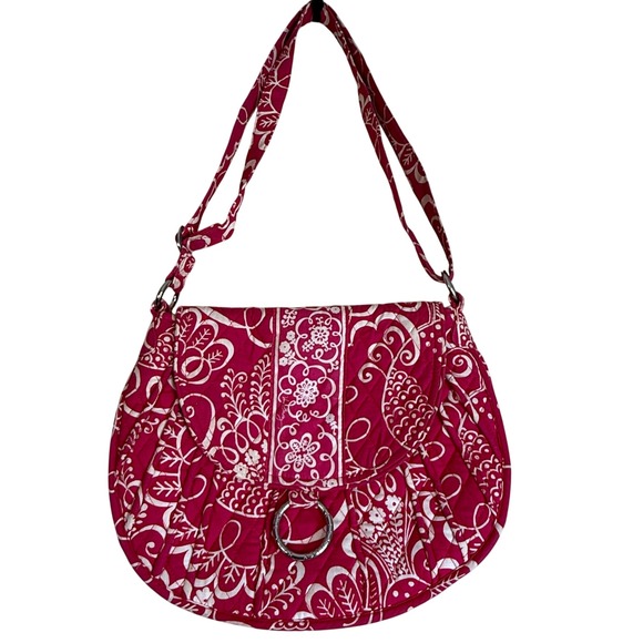 Vera Bradley Handbags - Vera Bradley Raspberry Fizz Quilted Convertible Satchel Crossbody Bag Pink White